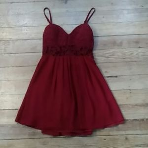 Pre-owned Burgundy Millou Lace Bodice Cocktail
